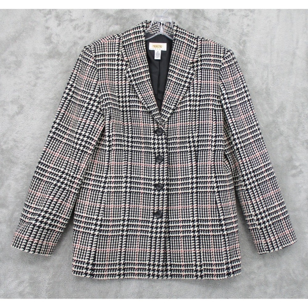 Vintage Talbots Blazer Womens Size 10 Petite Wool Houndstooth  Preppy Academia